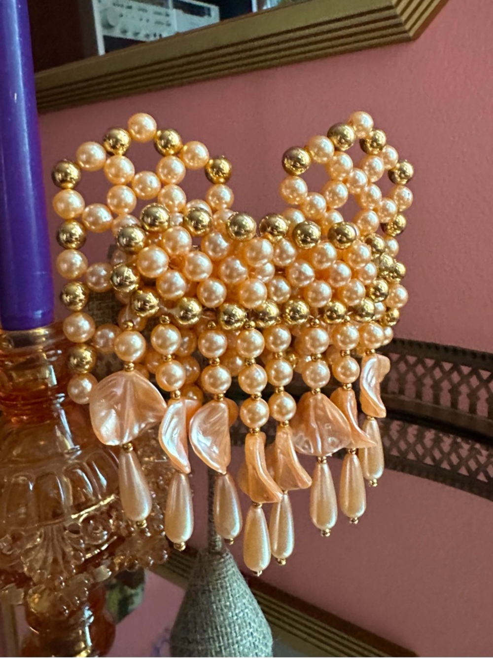 1980's Peaches and Dream Dramatic Tassel Faux Pearl French Barrette